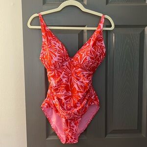 Tropical Red and White One-Piece Swimsuit